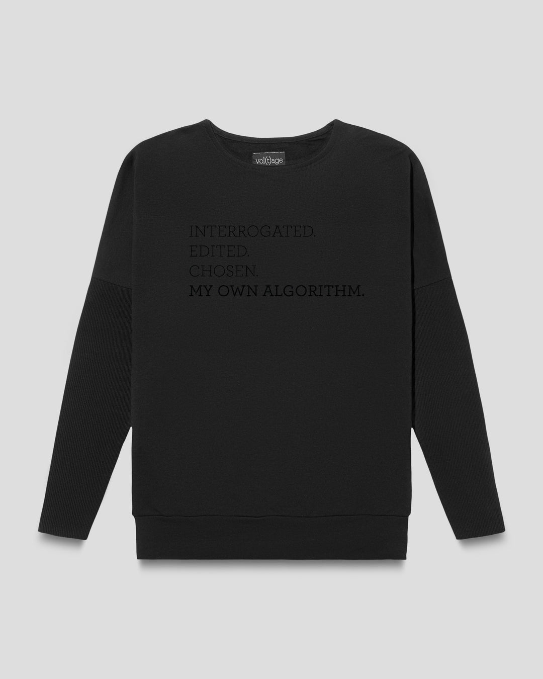 MY OWN ALGORITHM. fitted smart-shirt by vol(t)age with black flock lettering
