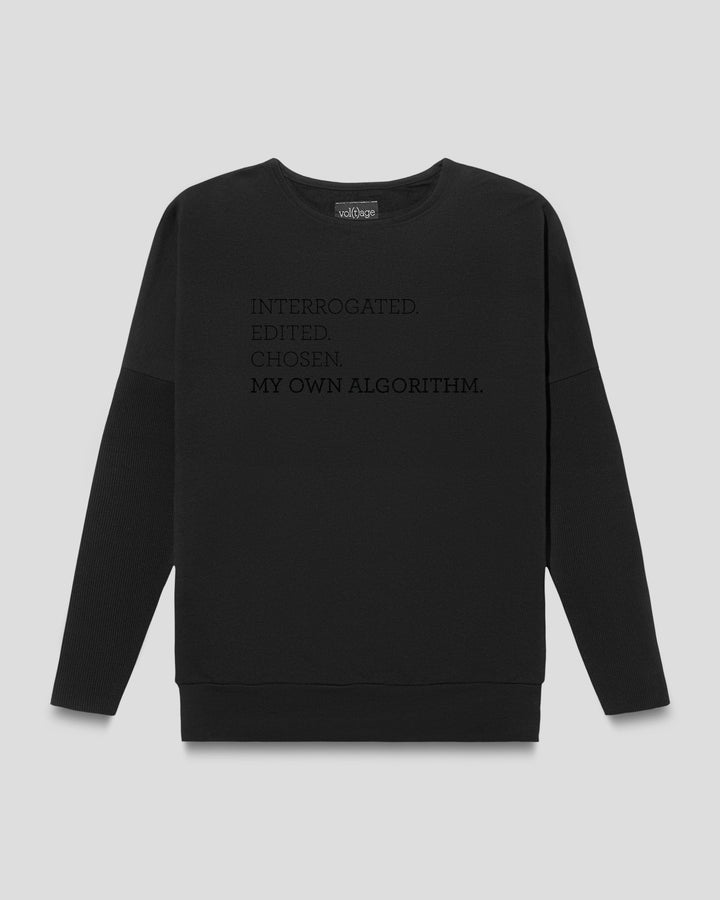 MY OWN ALGORITHM. fitted smart-shirt by vol(t)age with black flock lettering