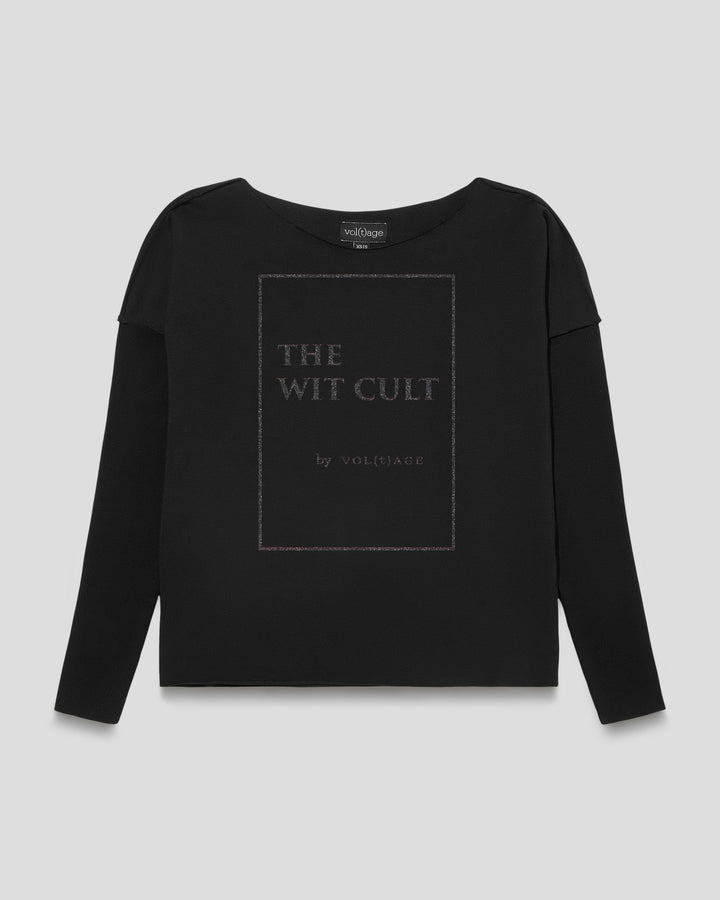 THE WIT CULT by vol(t)age relaxed smart-shirt in black with framed title-page print in black glitter