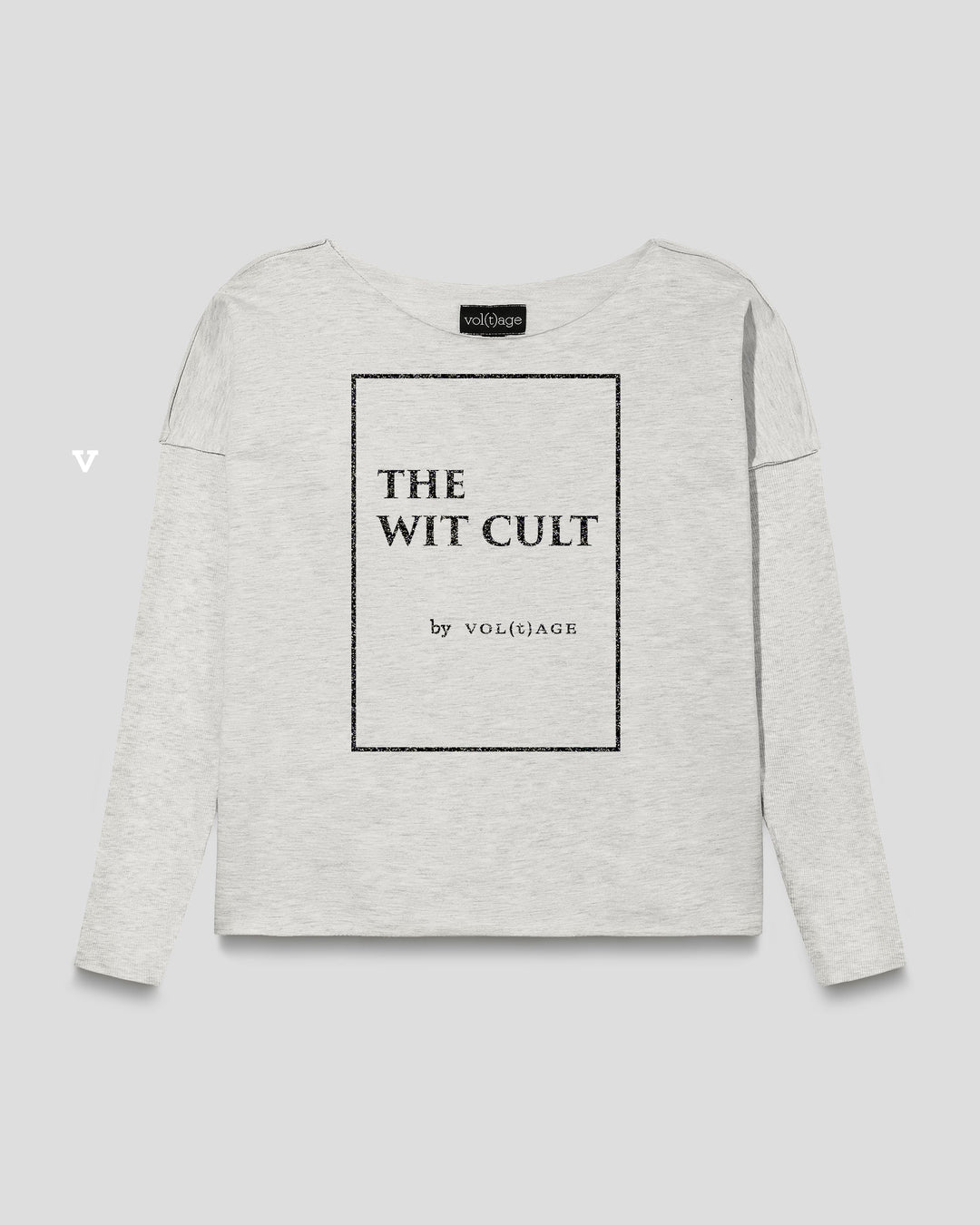 THE WIT CULT by vol(t)age relaxed smart-shirt in light grey melange with framed title-page print in black glitter