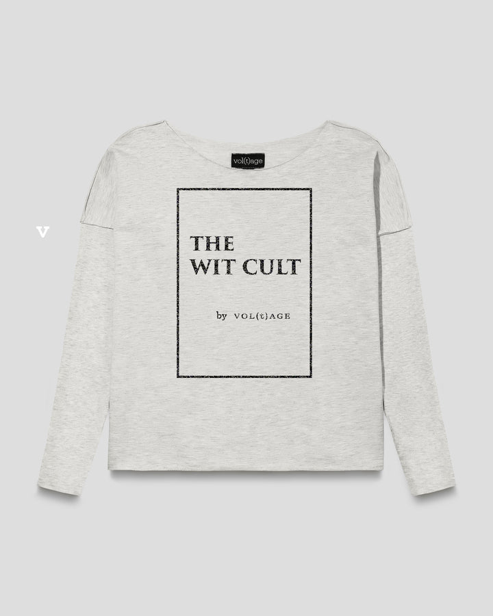 THE WIT CULT by vol(t)age relaxed smart-shirt in light grey melange with framed title-page print in black glitter